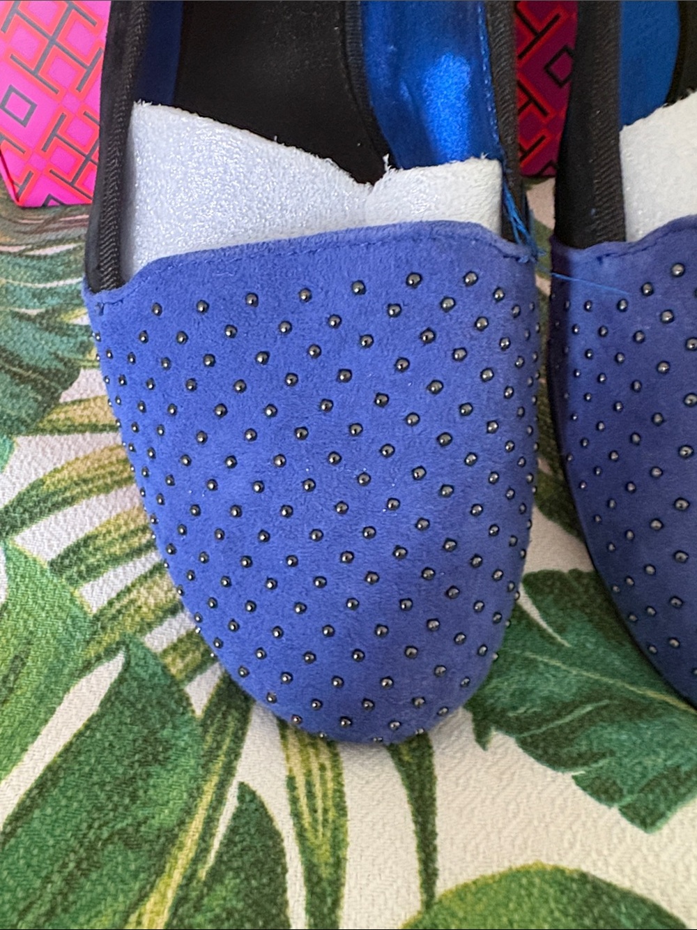Splendid Royal Blue and Black Studded Slip-On Flats - Picture 2 of 6